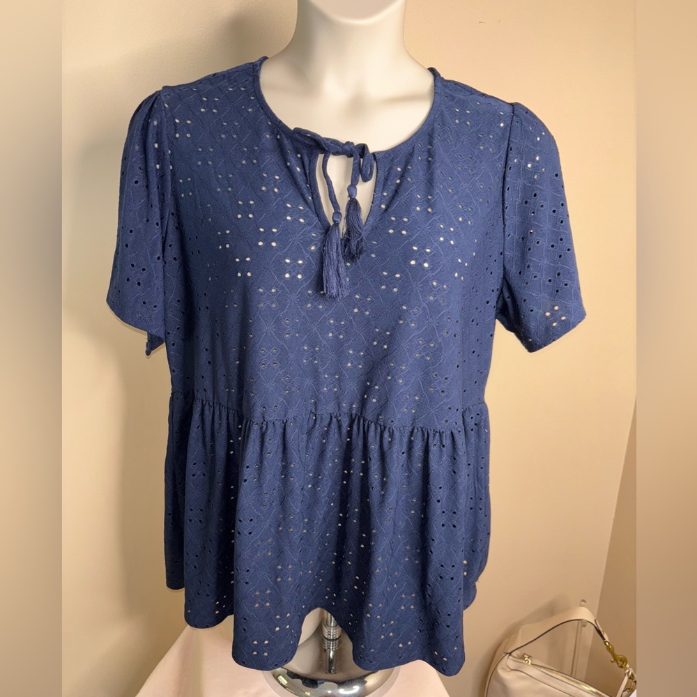 NWT Bobeau Blue Eyelet Women's Top. Sz. 1X